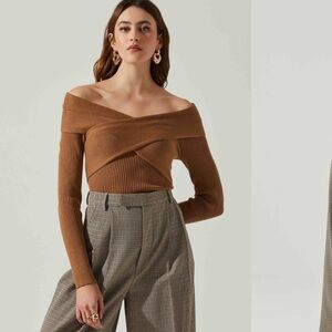 ASTR the label zayla sweater top off shoulder brown small new